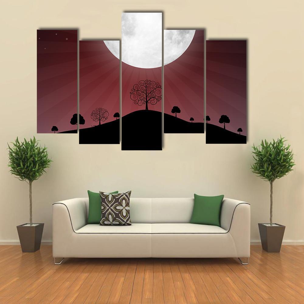 Full Moon Illustration Canvas Wall Art-5 Pop-Gallery Wrap-47" x 32"-Tiaracle