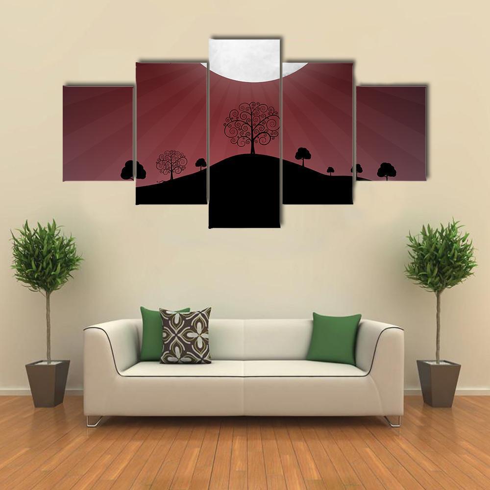 Full Moon Illustration Canvas Wall Art-5 Star-Gallery Wrap-62" x 32"-Tiaracle