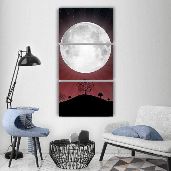 Full Moon Illustration Vertical Canvas Wall Art-3 Vertical-Gallery Wrap-12" x 25"-Tiaracle