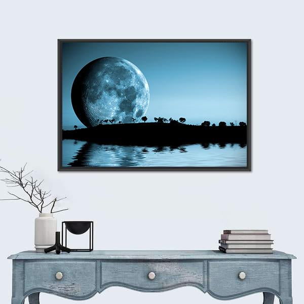 Full Moon &amp; Lake Canvas Wall Art-1 Piece-Floating Frame-24" x 16"-Tiaracle