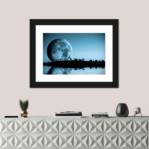 Full Moon &amp; Lake Canvas Wall Art-1 Piece-Framed Print-20" x 16"-Tiaracle
