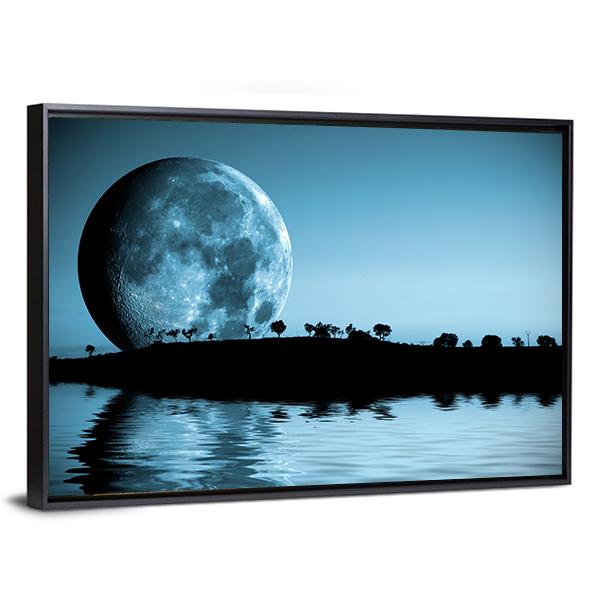 Full Moon &amp; Lake Canvas Wall Art-3 Horizontal-Gallery Wrap-25" x 16"-Tiaracle