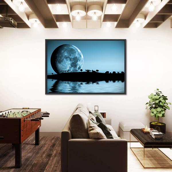 Full Moon &amp; Lake Canvas Wall Art-5 Horizontal-Gallery Wrap-22" x 12"-Tiaracle