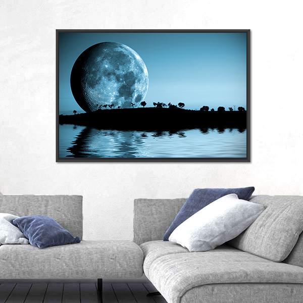 Full Moon &amp; Lake Canvas Wall Art-3 Horizontal-Gallery Wrap-25" x 16"-Tiaracle
