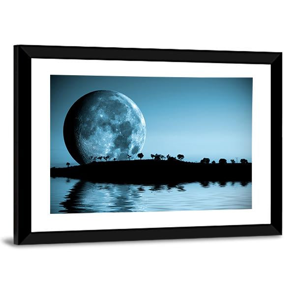 Full Moon &amp; Lake Canvas Wall Art-3 Horizontal-Gallery Wrap-25" x 16"-Tiaracle