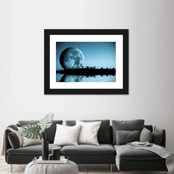 Full Moon &amp; Lake Canvas Wall Art-3 Horizontal-Gallery Wrap-25" x 16"-Tiaracle