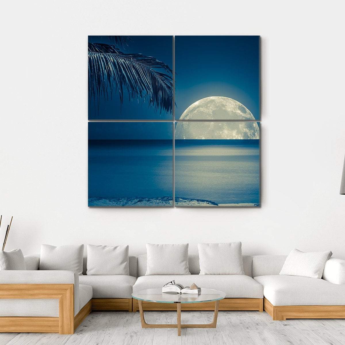 Moon Reflected On Water Canvas Wall Art-4 Square-Gallery Wrap-17" x 17"-Tiaracle