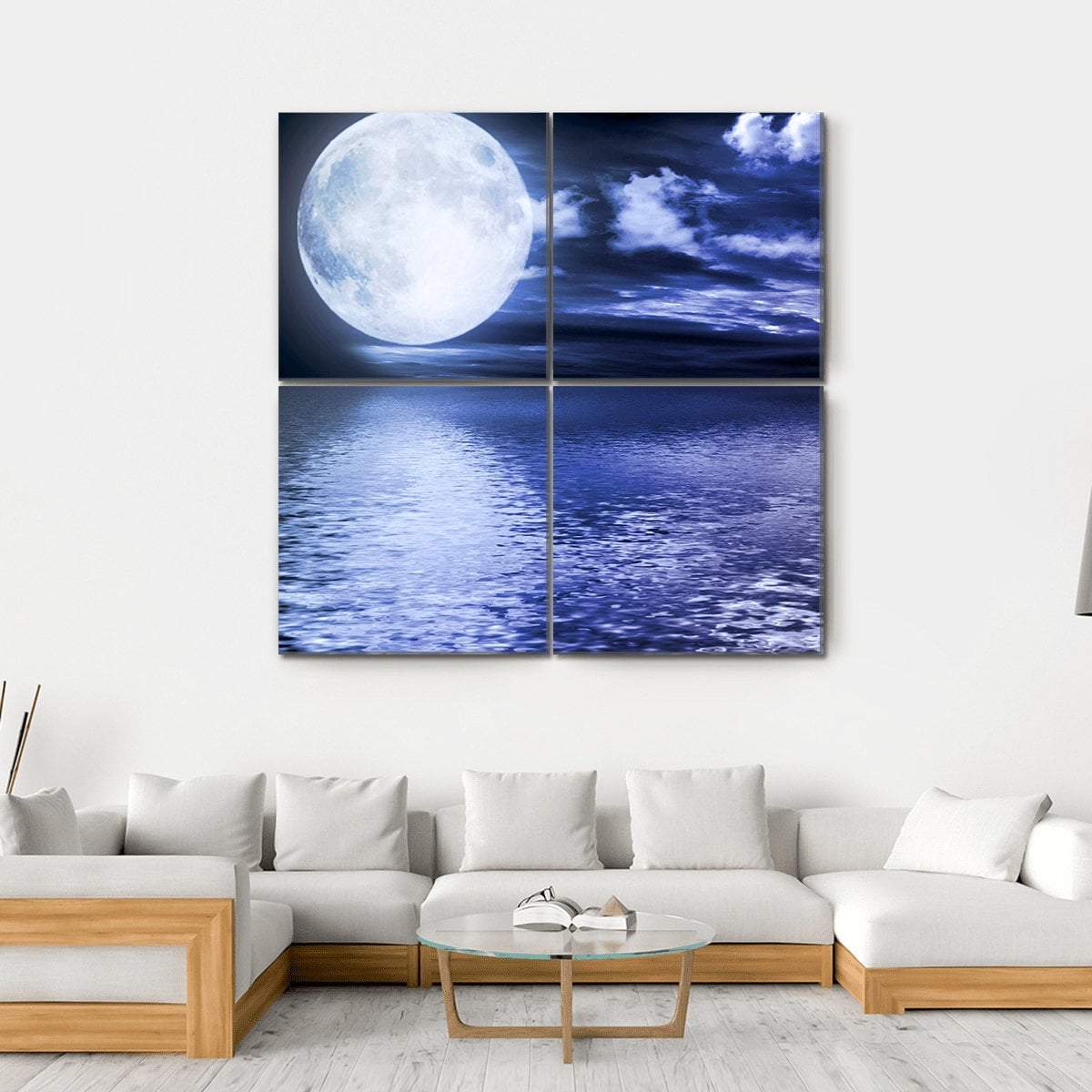 Moon Reflection In Water Canvas Wall Art-4 Square-Gallery Wrap-17" x 17"-Tiaracle
