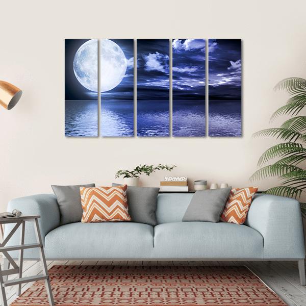 Moon Reflection In Water Canvas Wall Art-5 Horizontal-Gallery Wrap-22" x 12"-Tiaracle