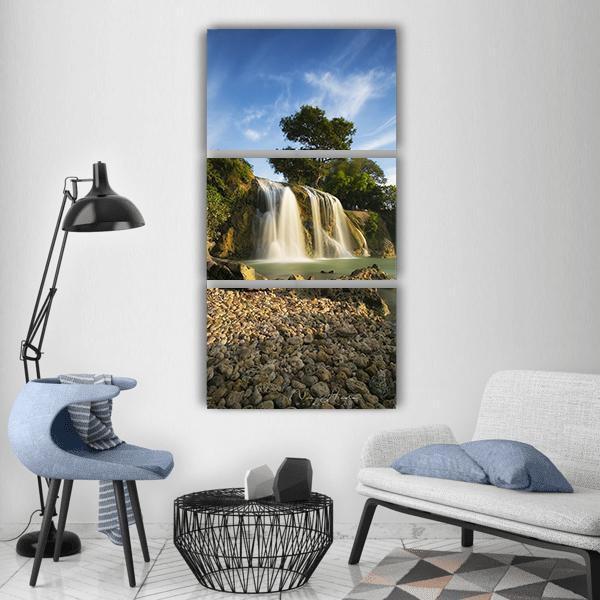 Waterfall In Indonesia Vertical Canvas Wall Art-3 Vertical-Gallery Wrap-12" x 25"-Tiaracle