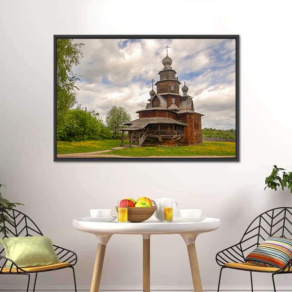 Fully Wooden Church Canvas Wall Art-3 Horizontal-Gallery Wrap-25" x 16"-Tiaracle