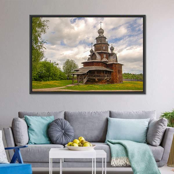Fully Wooden Church Canvas Wall Art-3 Horizontal-Gallery Wrap-25" x 16"-Tiaracle