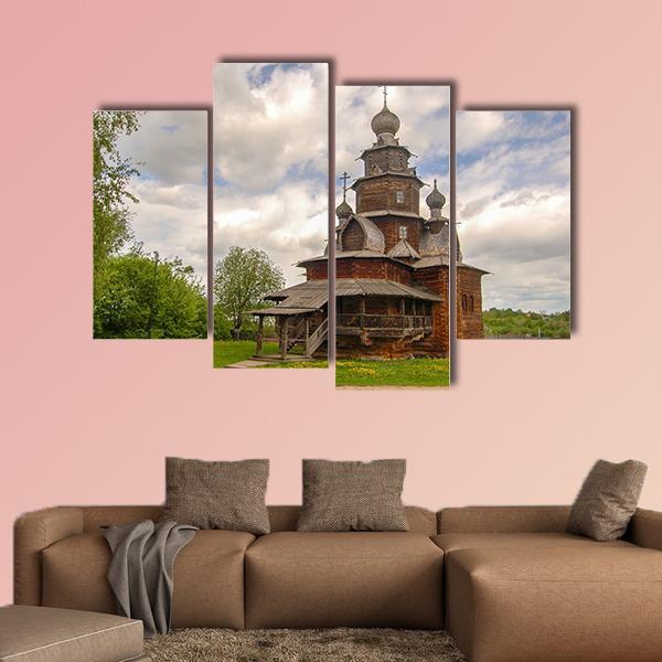 Fully Wooden Church Canvas Wall Art-4 Pop-Gallery Wrap-50" x 32"-Tiaracle