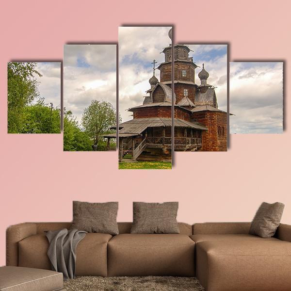 Fully Wooden Church Canvas Wall Art-5 Star-Gallery Wrap-62" x 32"-Tiaracle