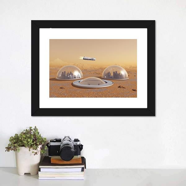 Future Human Colony On Mars Canvas Wall Art-1 Piece-Framed Print-20" x 16"-Tiaracle