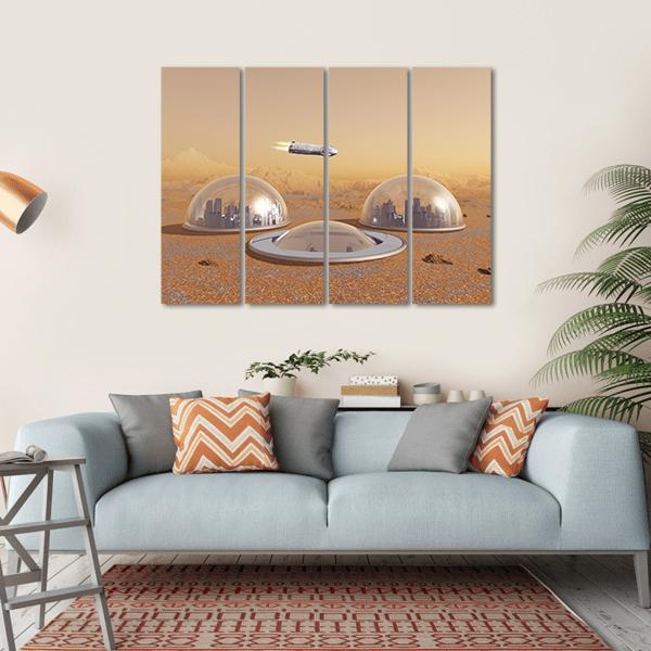 Future Human Colony On Mars Canvas Wall Art-5 Horizontal-Gallery Wrap-22" x 12"-Tiaracle