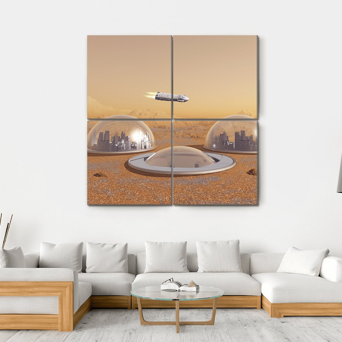 Future Human Colony On Mars Canvas Wall Art-4 Square-Gallery Wrap-17" x 17"-Tiaracle