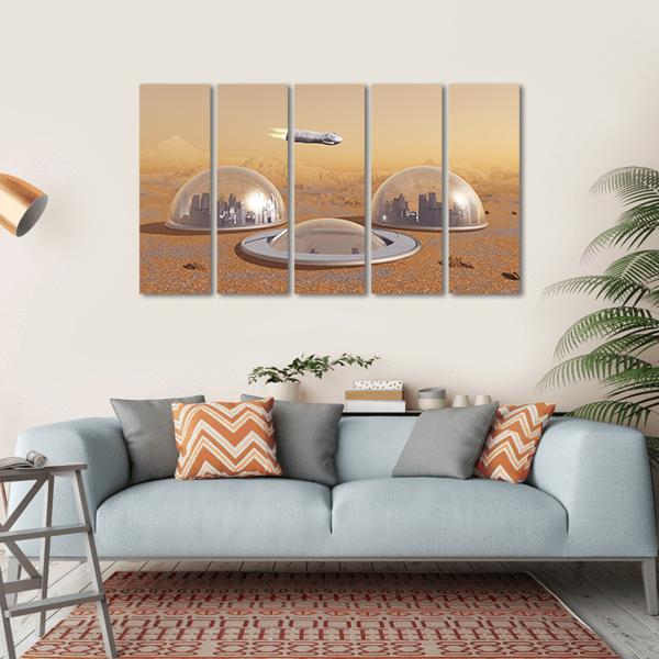 Future Human Colony On Mars Canvas Wall Art-5 Horizontal-Gallery Wrap-22" x 12"-Tiaracle