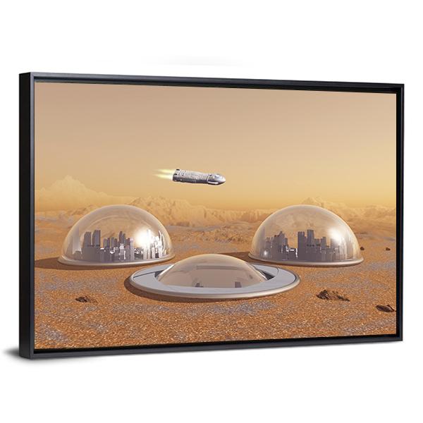 Future Human Colony On Mars Canvas Wall Art-3 Horizontal-Gallery Wrap-25" x 16"-Tiaracle