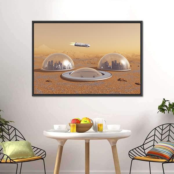 Future Human Colony On Mars Canvas Wall Art-5 Horizontal-Gallery Wrap-22" x 12"-Tiaracle