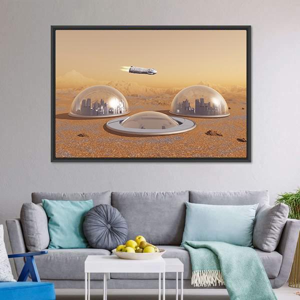 Future Human Colony On Mars Canvas Wall Art-5 Horizontal-Gallery Wrap-22" x 12"-Tiaracle