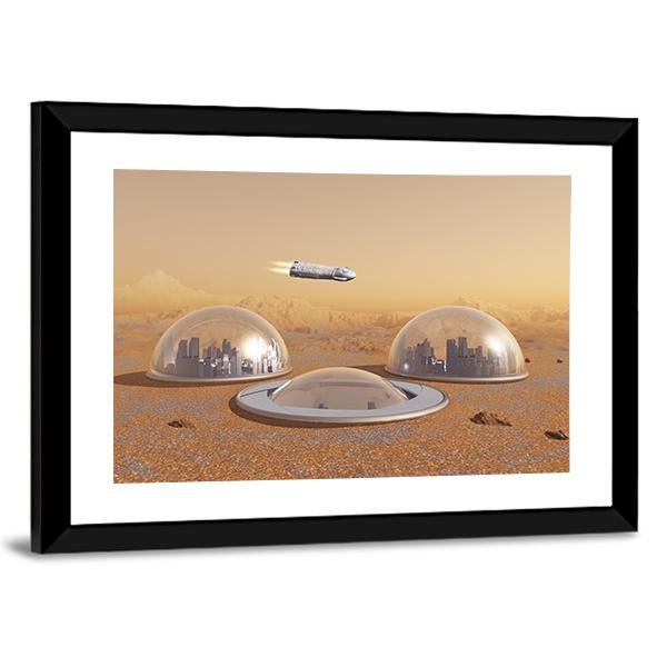 Future Human Colony On Mars Canvas Wall Art-5 Horizontal-Gallery Wrap-22" x 12"-Tiaracle