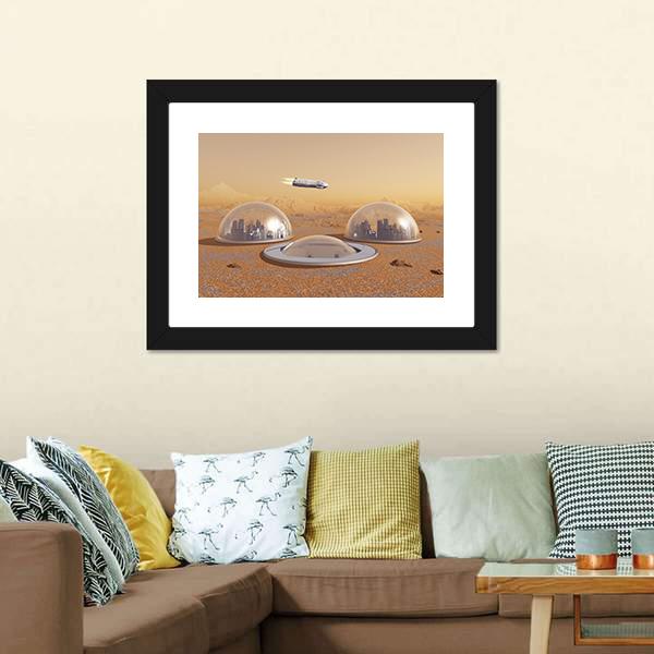 Future Human Colony On Mars Canvas Wall Art-3 Horizontal-Gallery Wrap-25" x 16"-Tiaracle