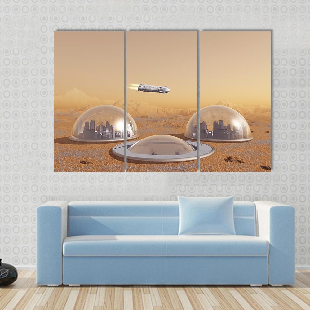 Future Human Colony On Mars Canvas Wall Art-3 Horizontal-Gallery Wrap-37" x 24"-Tiaracle