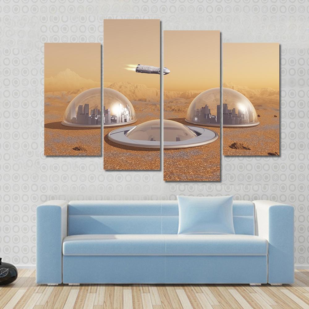 Future Human Colony On Mars Canvas Wall Art-4 Pop-Gallery Wrap-50" x 32"-Tiaracle