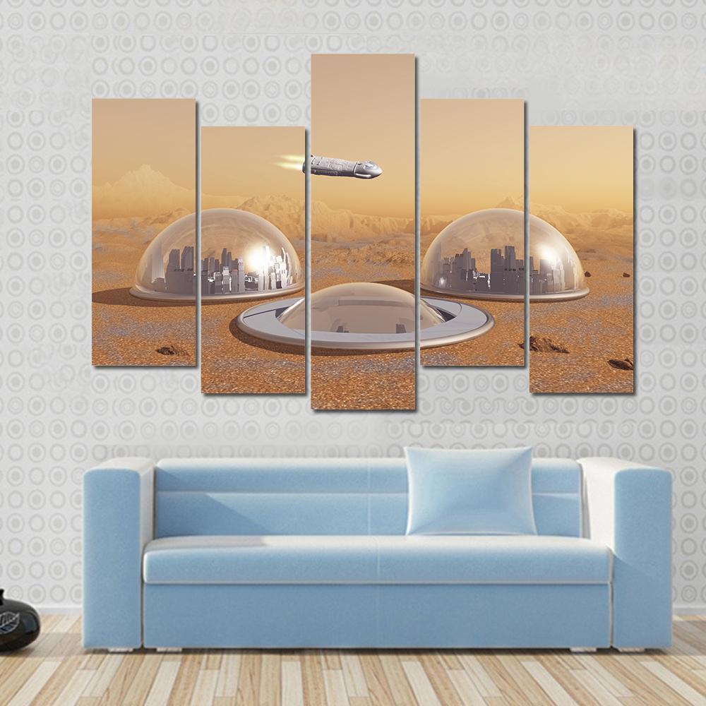 Future Human Colony On Mars Canvas Wall Art-5 Pop-Gallery Wrap-47" x 32"-Tiaracle