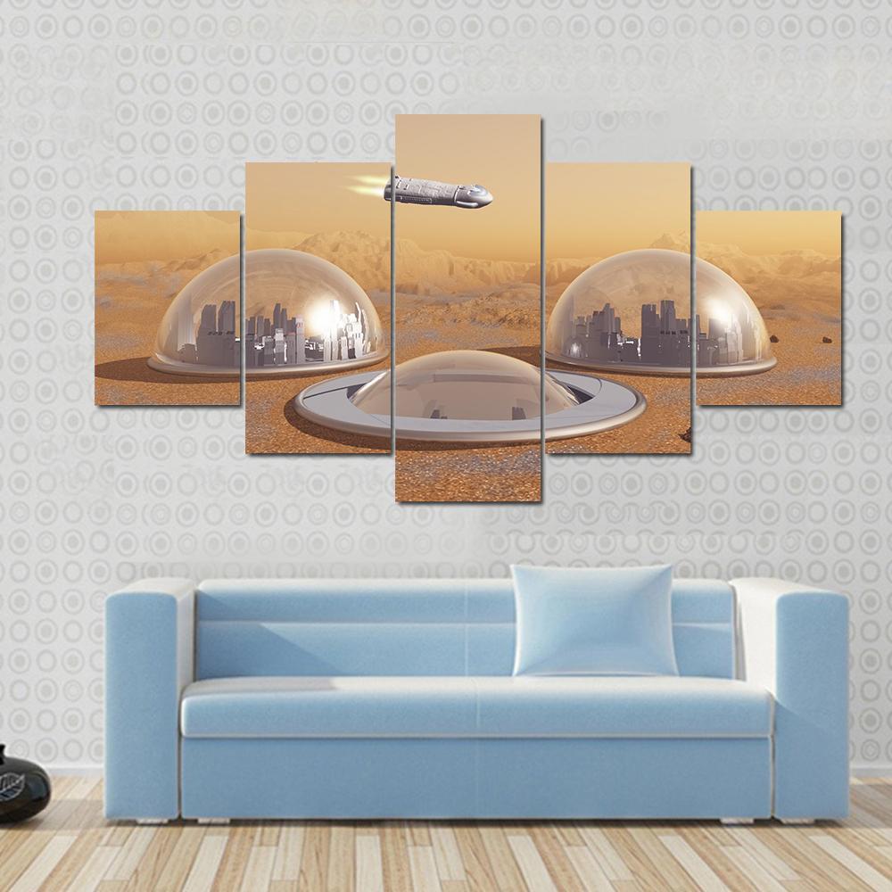 Future Human Colony On Mars Canvas Wall Art-4 Pop-Gallery Wrap-50" x 32"-Tiaracle