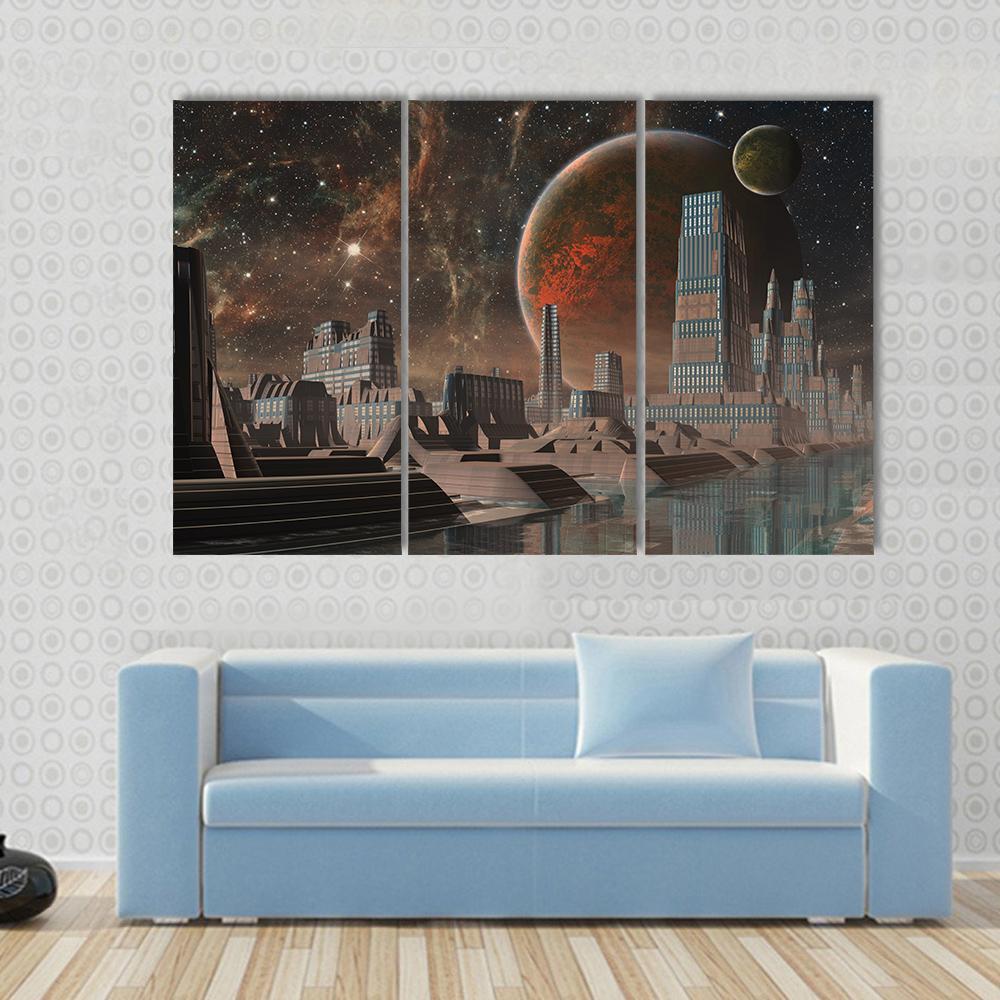 Futuristic Alien City Canvas Wall Art-3 Horizontal-Gallery Wrap-37" x 24"-Tiaracle