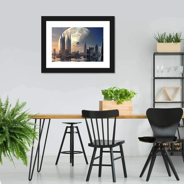 Futuristic Alien City On Water Canvas Wall Art-3 Horizontal-Gallery Wrap-25" x 16"-Tiaracle