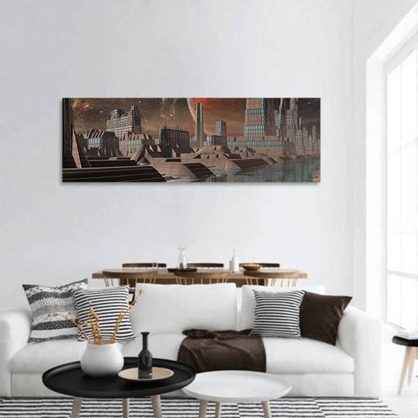 Futuristic Alien City Panoramic Canvas Wall Art-1 Piece-36" x 12"-Tiaracle