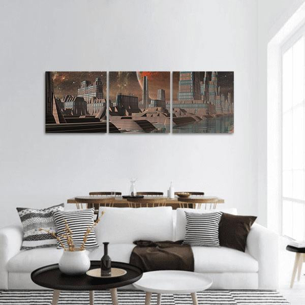 Futuristic Alien City Panoramic Canvas Wall Art-3 Piece-25" x 08"-Tiaracle