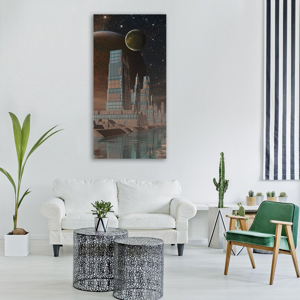 Futuristic Alien City Vertical Canvas Wall Art-1 Vertical-Gallery Wrap-12" x 24"-Tiaracle