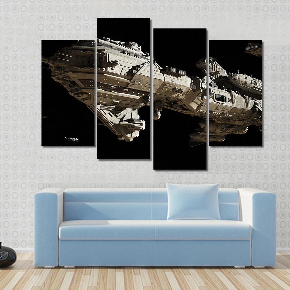 Futuristic Escort Frigate Canvas Wall Art-4 Pop-Gallery Wrap-50" x 32"-Tiaracle