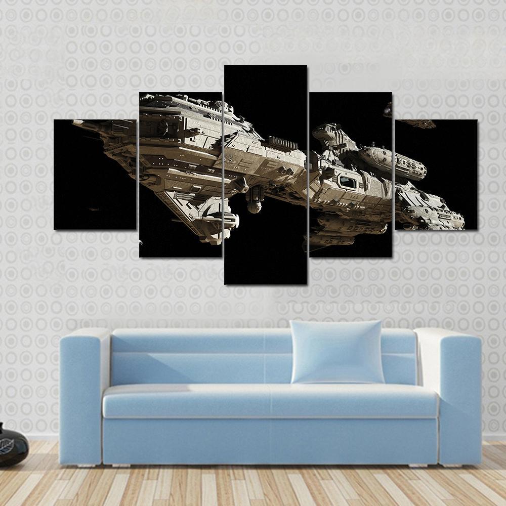 Futuristic Escort Frigate Canvas Wall Art-5 Star-Gallery Wrap-62" x 32"-Tiaracle