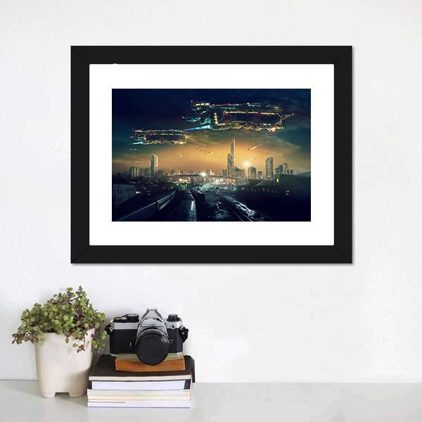 Futuristic Flying Spaceships Canvas Wall Art-1 Piece-Framed Print-20" x 16"-Tiaracle