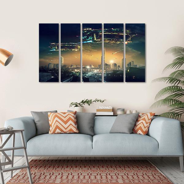 Futuristic Flying Spaceships Canvas Wall Art-5 Horizontal-Gallery Wrap-22" x 12"-Tiaracle