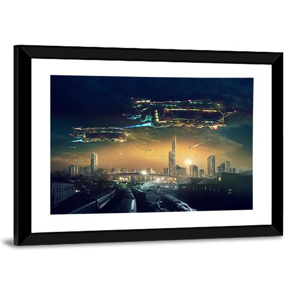 Futuristic Flying Spaceships Canvas Wall Art-3 Horizontal-Gallery Wrap-25" x 16"-Tiaracle