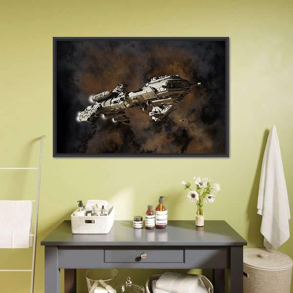 Futuristic Interstellar Escort Frigate Canvas Wall Art-1 Piece-Floating Frame-24" x 16"-Tiaracle
