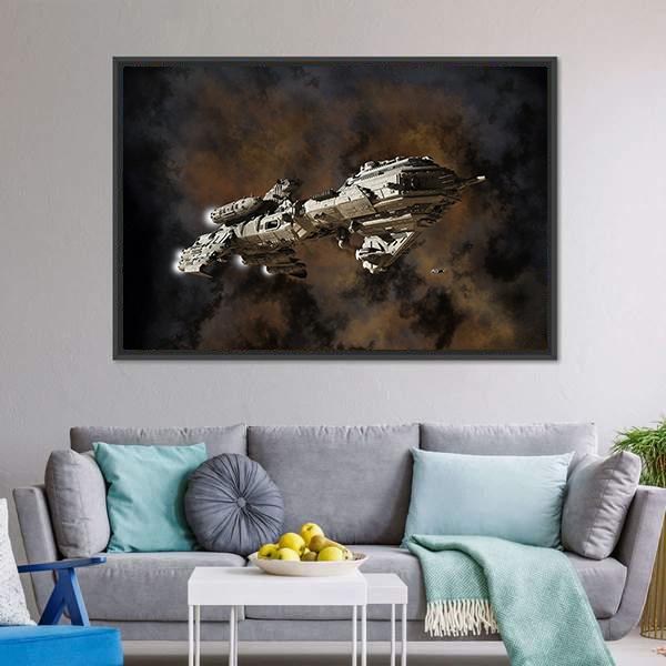 Futuristic Interstellar Escort Frigate Canvas Wall Art-3 Horizontal-Gallery Wrap-25" x 16"-Tiaracle