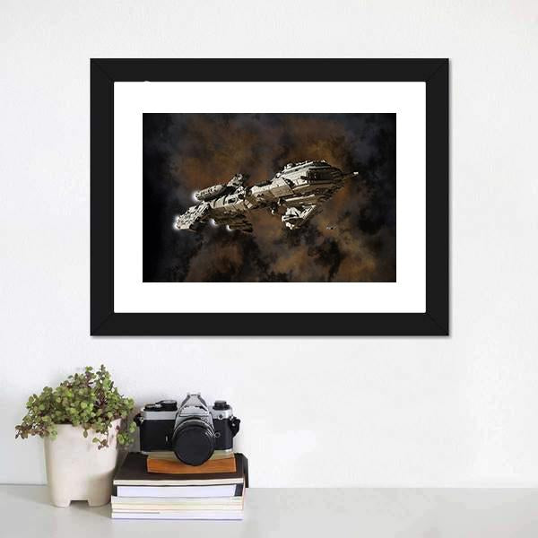 Futuristic Interstellar Escort Frigate Canvas Wall Art-1 Piece-Framed Print-20" x 16"-Tiaracle