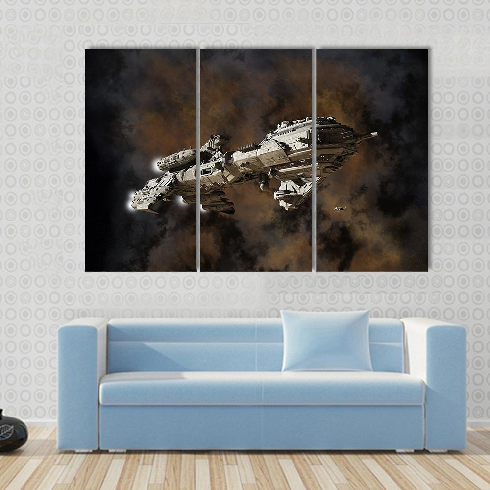 Futuristic Interstellar Escort Frigate Canvas Wall Art-3 Horizontal-Gallery Wrap-37" x 24"-Tiaracle