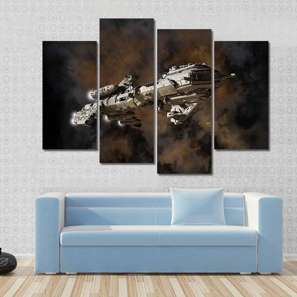 Futuristic Interstellar Escort Frigate Canvas Wall Art-4 Pop-Gallery Wrap-50" x 32"-Tiaracle
