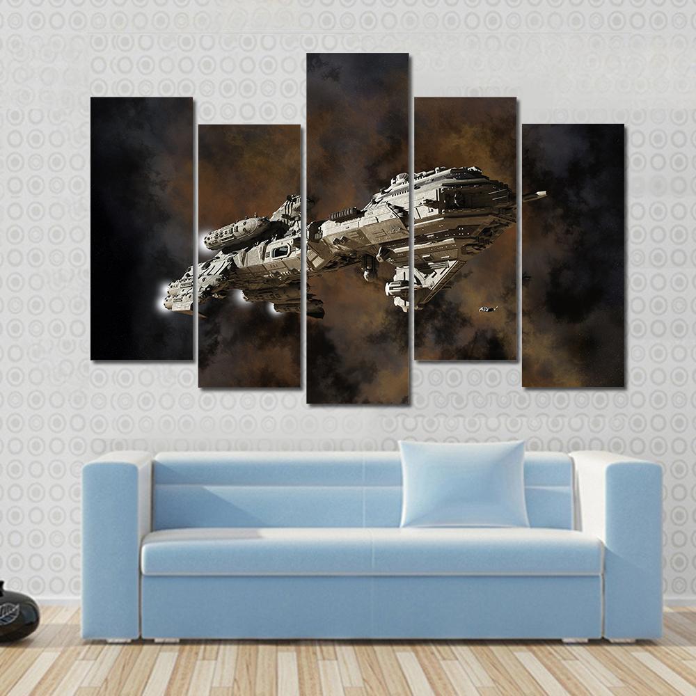 Futuristic Interstellar Escort Frigate Canvas Wall Art-5 Pop-Gallery Wrap-47" x 32"-Tiaracle