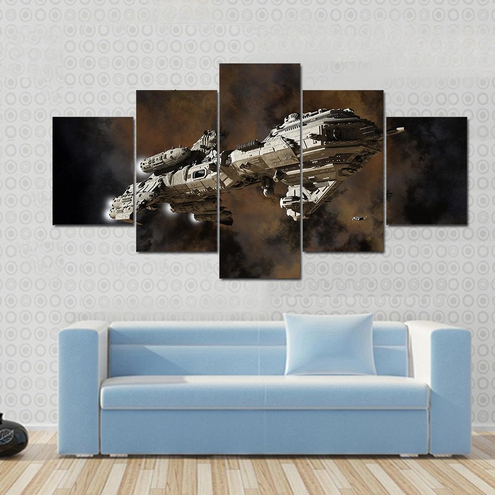 Futuristic Interstellar Escort Frigate Canvas Wall Art-5 Star-Gallery Wrap-62" x 32"-Tiaracle