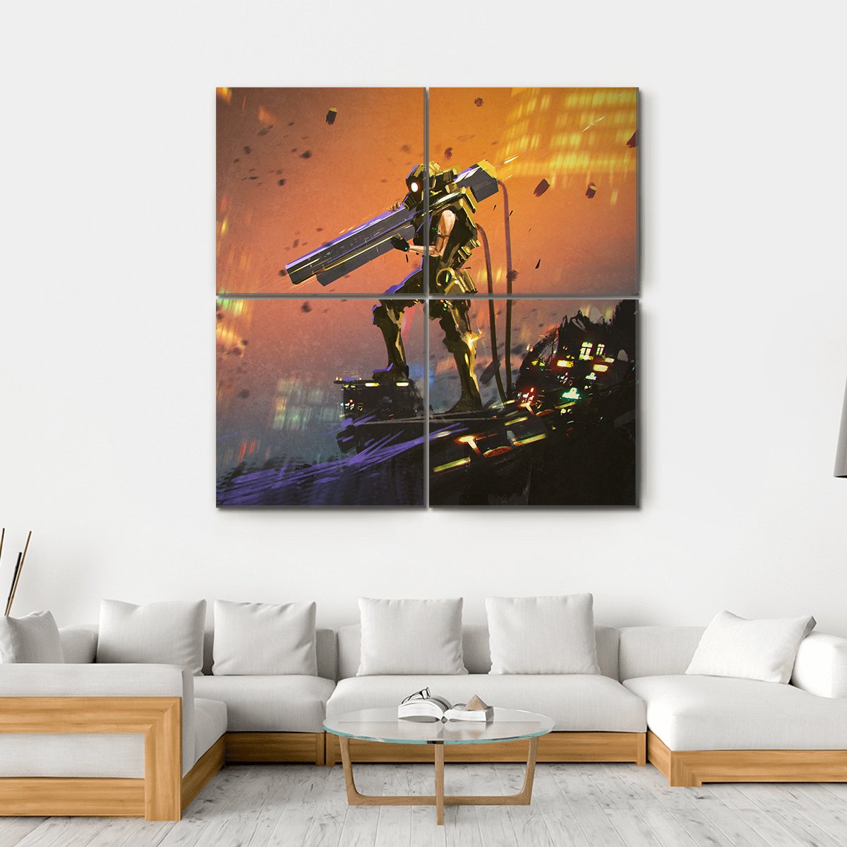 Futuristic Soldier With Gun Canvas Wall Art-4 Square-Gallery Wrap-17" x 17"-Tiaracle