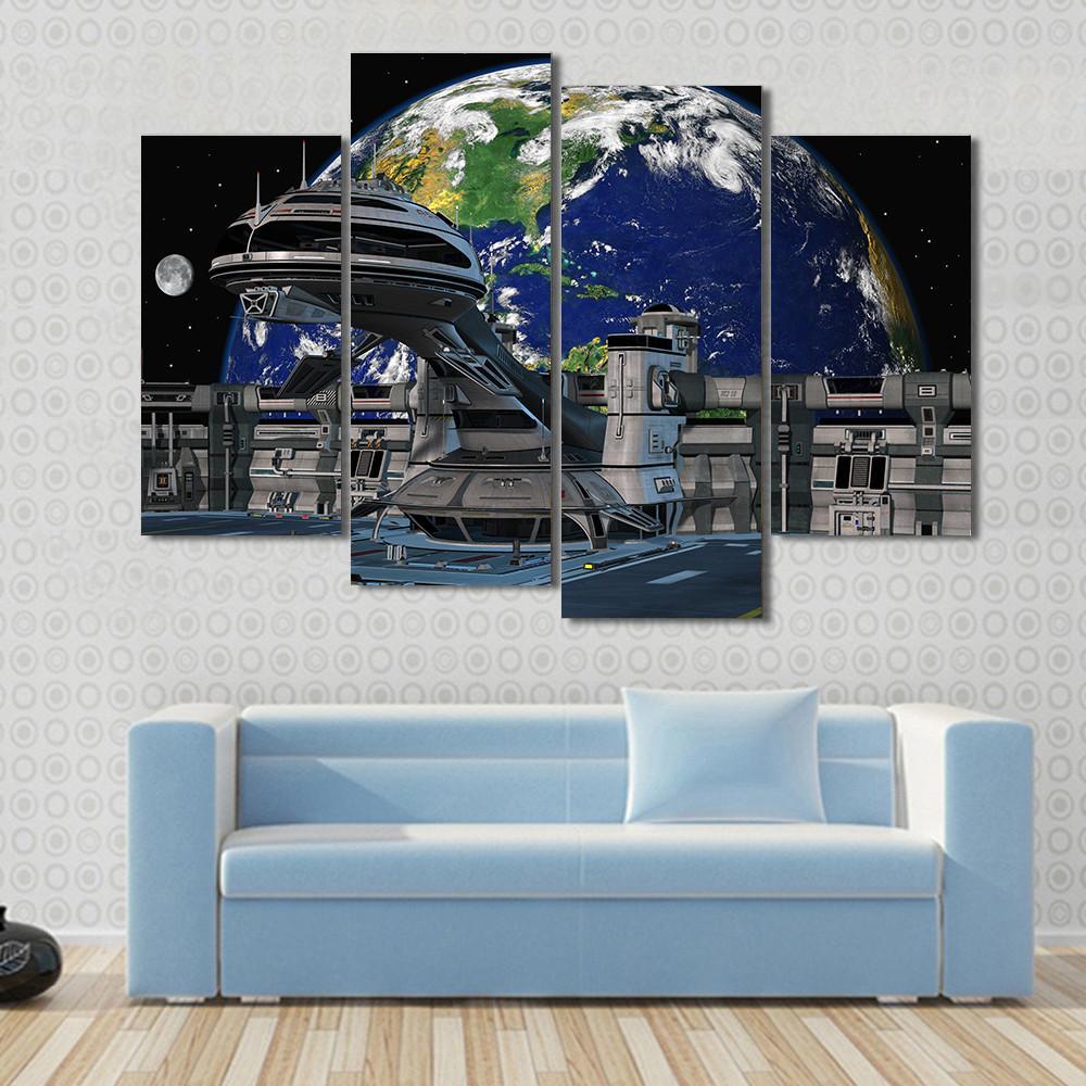 Futuristic Space Station Canvas Wall Art-4 Pop-Gallery Wrap-50" x 32"-Tiaracle